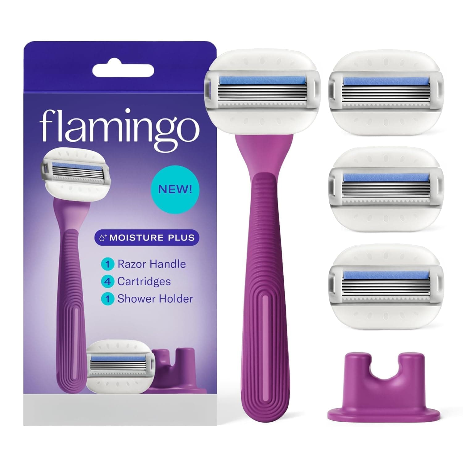 Flamingo Moisture Plus Women's Razor Set - Razor Handle, 4 Blade Refills