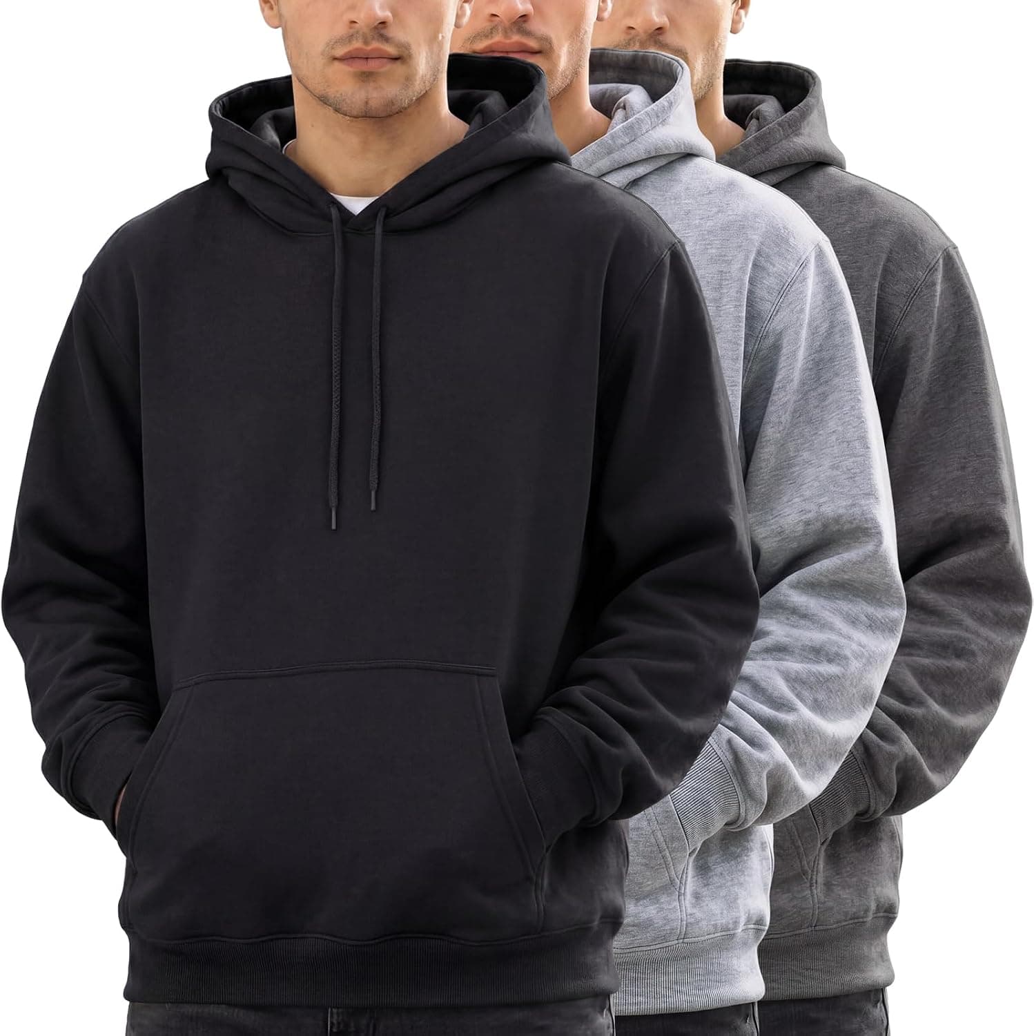 Taiyin 3 Pack Men's Fleece Hoodie Pullover Sweatshirt