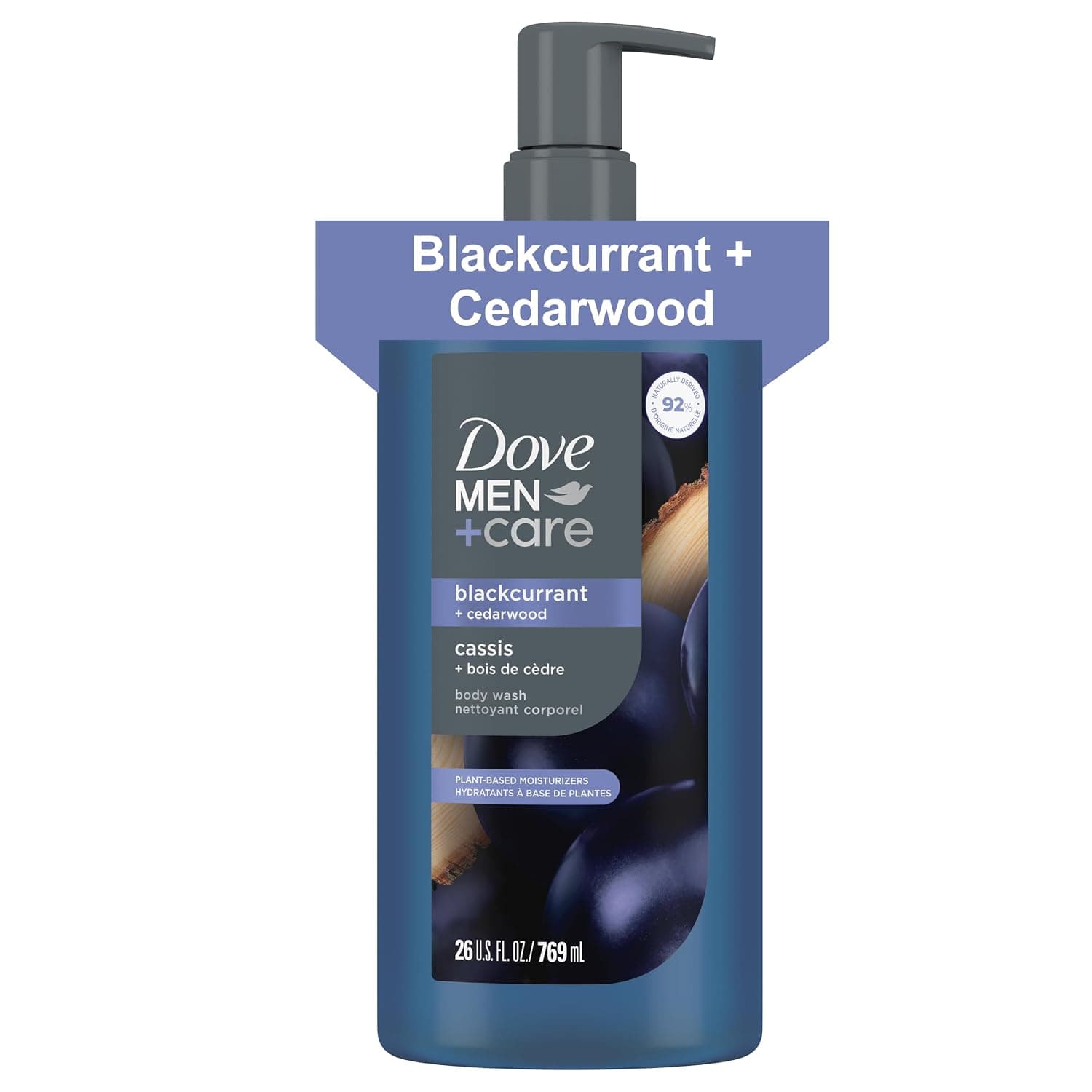 DOVE MEN Moisturizing Body Wash for Men, Blackcurrant + Cedarwood, 26 oz