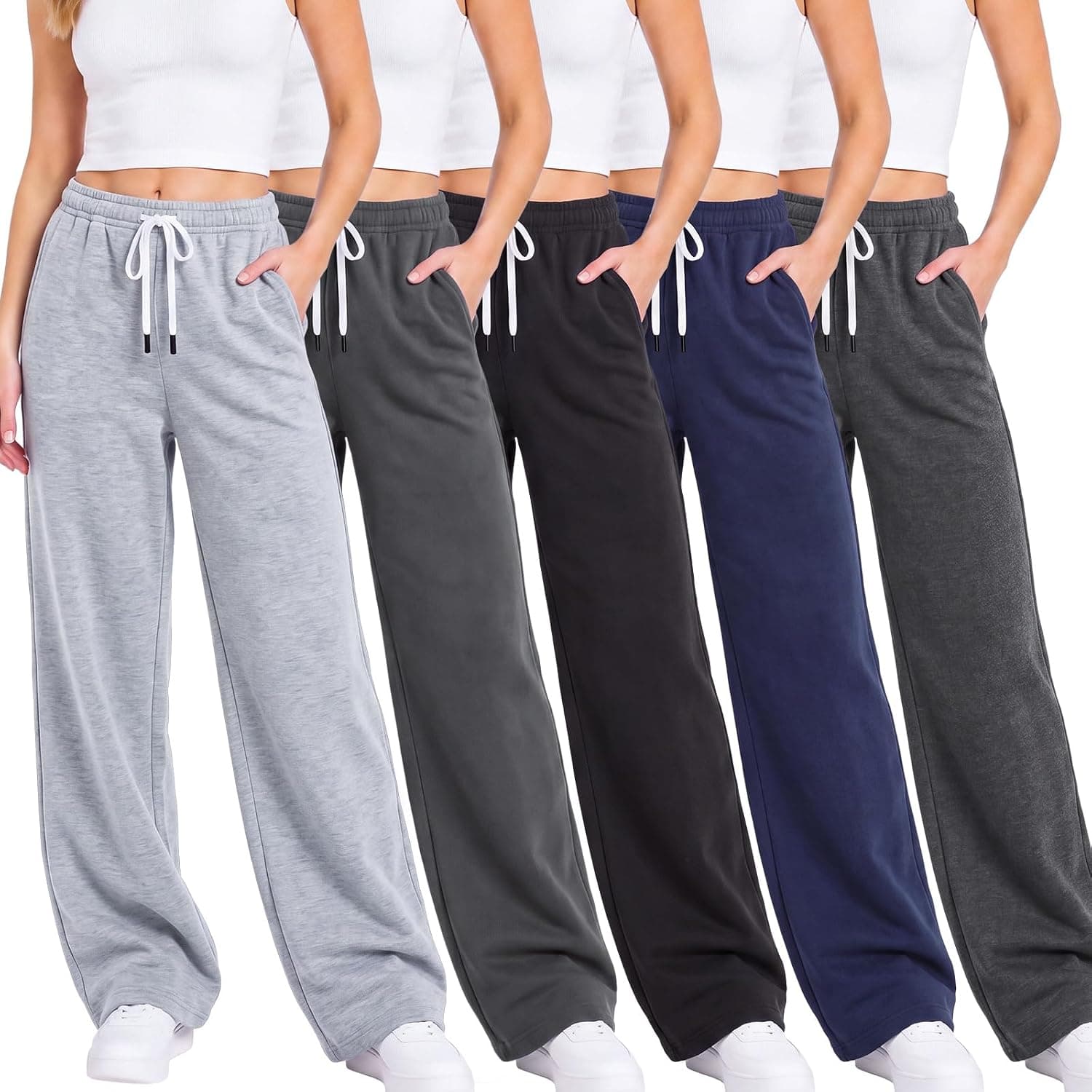 5 Pack Women's Fleece Wide Leg Sweatpants