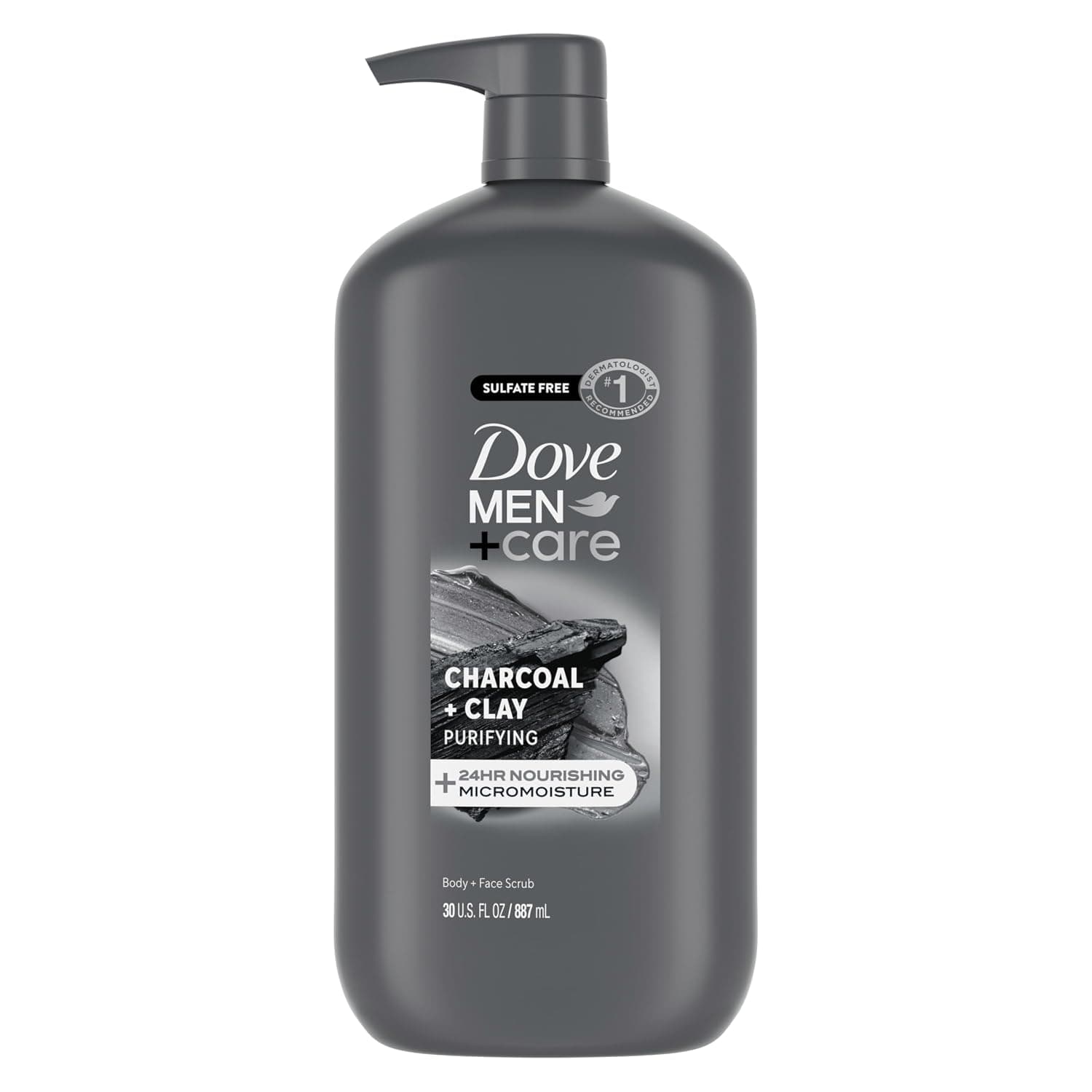 DOVE MEN + CARE Body and Face Scrub, Charcoal Body Wash, 30 oz