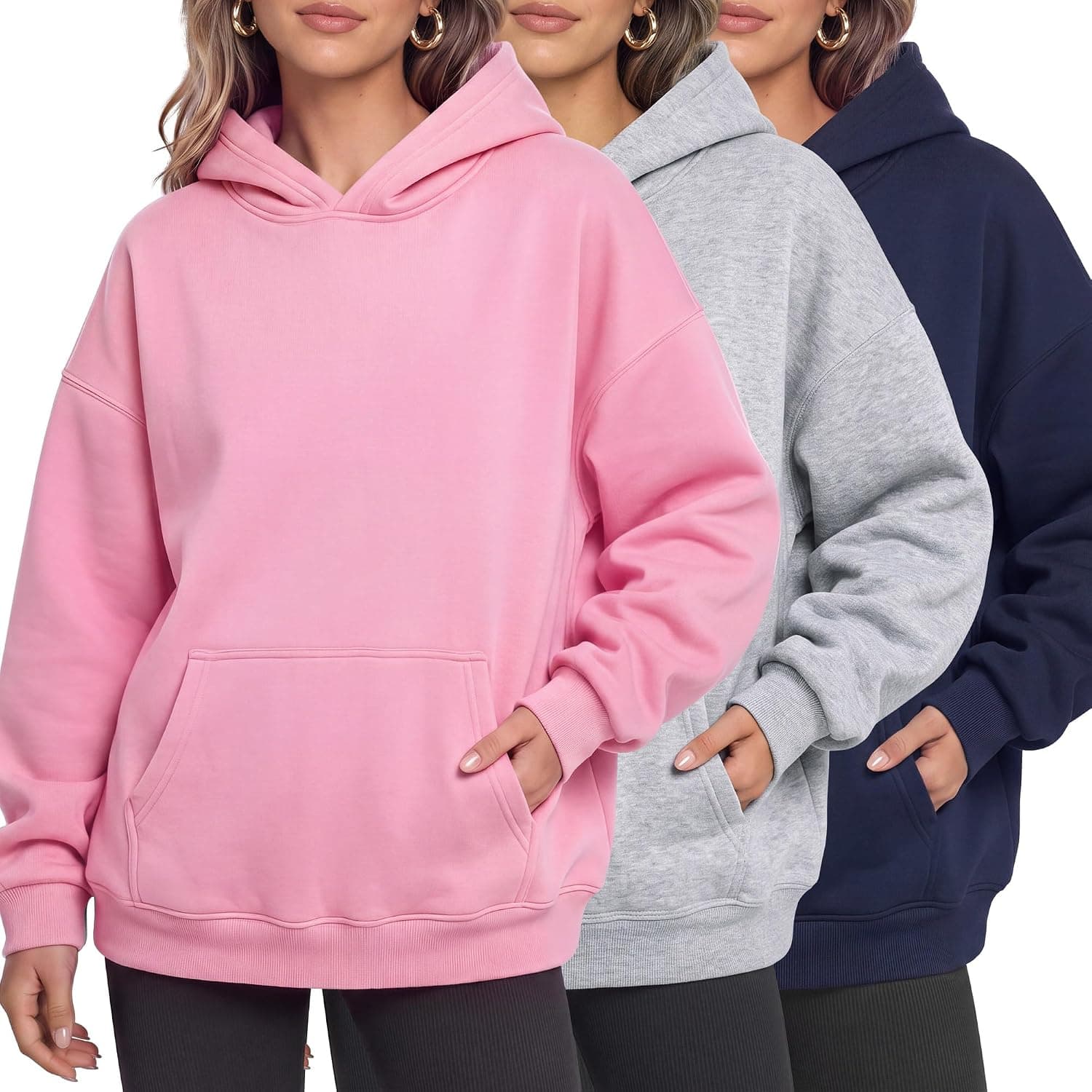 3 Pack Women's Fleece Pullover Hoodies Sweatshirt