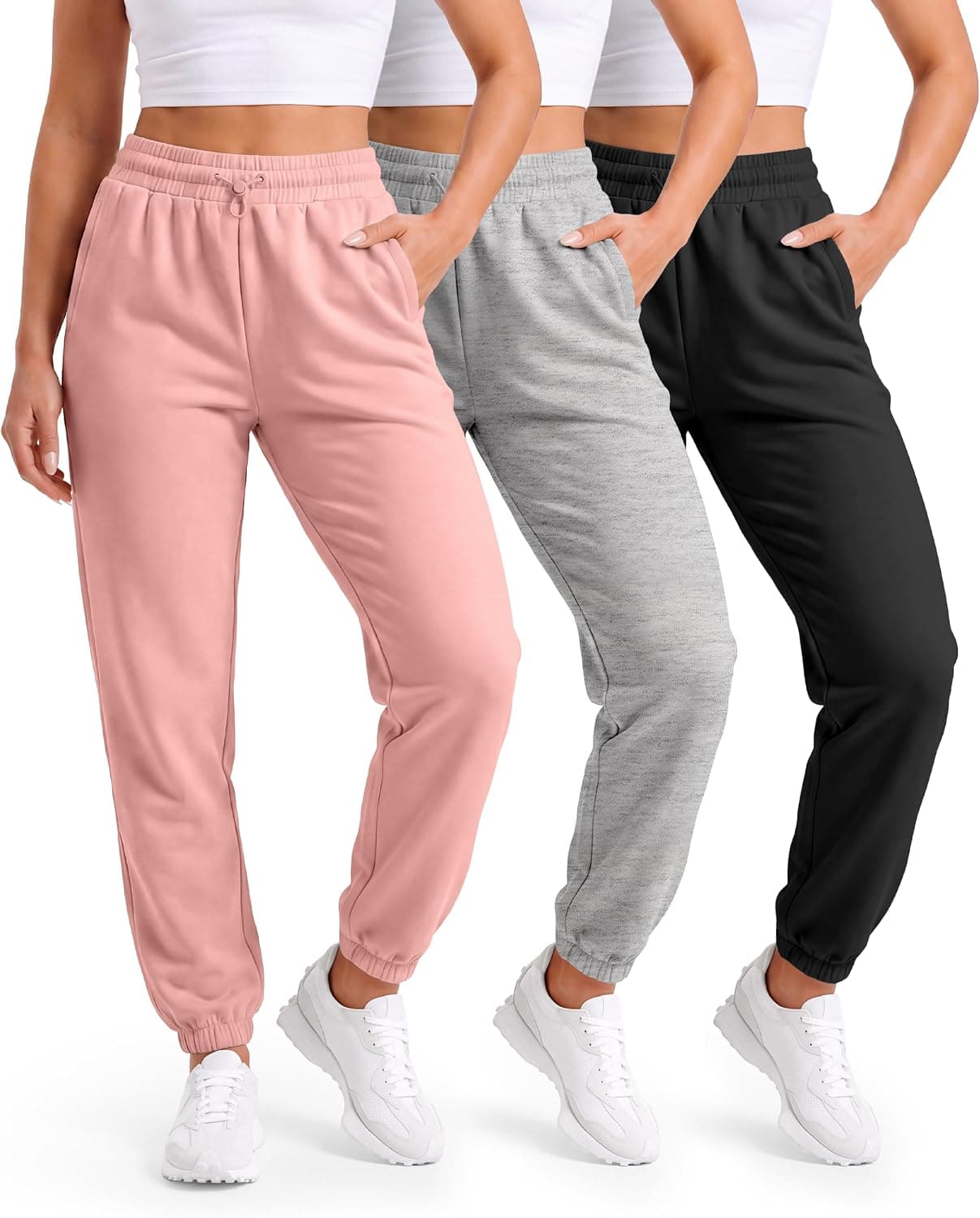 Womens Sweatpants 3 Pack High Waisted Fleece Baggy Joggers For Women