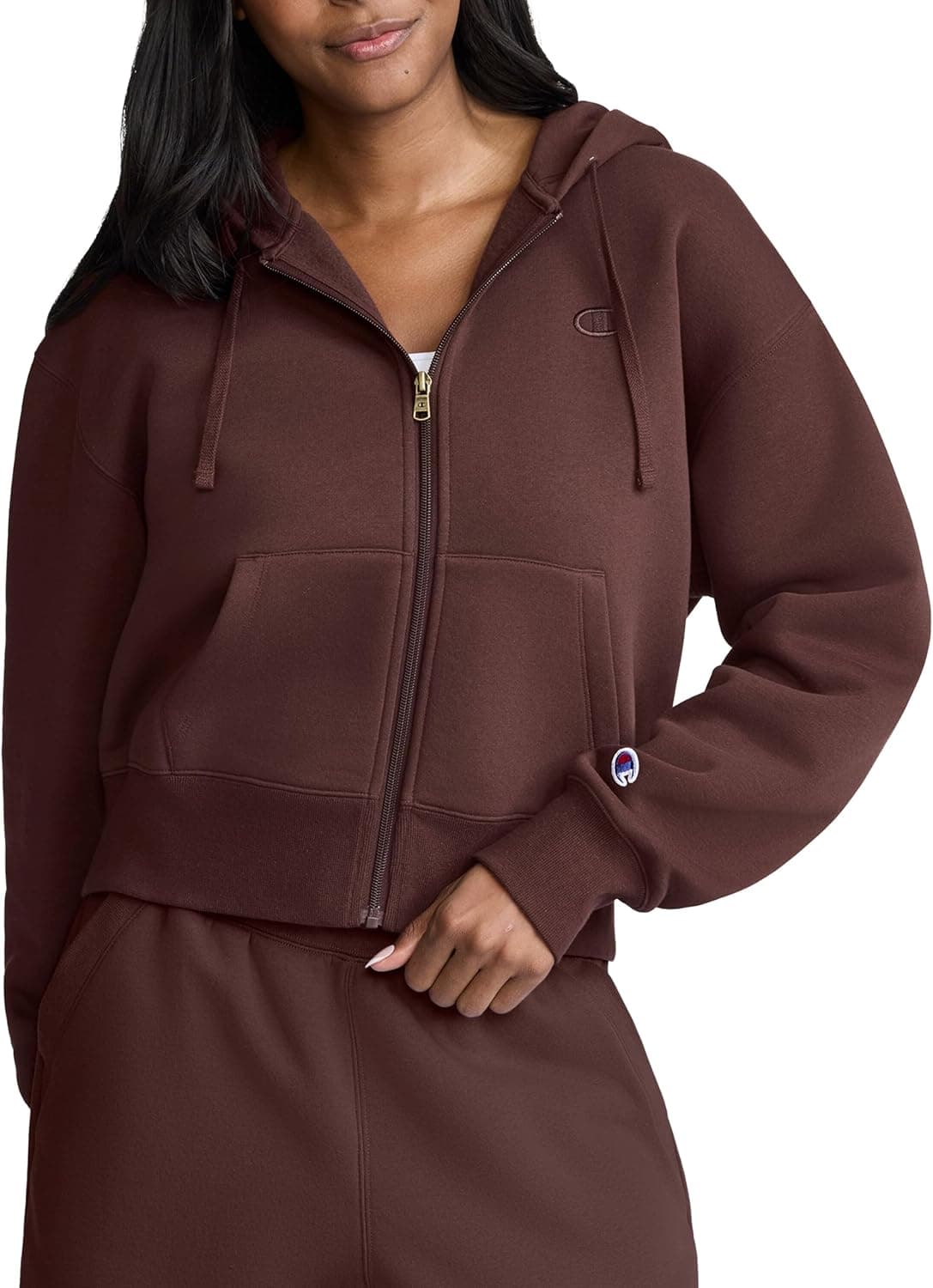 Champion Women's Powerblend Fleece Cropped Full-Zip Hoodie