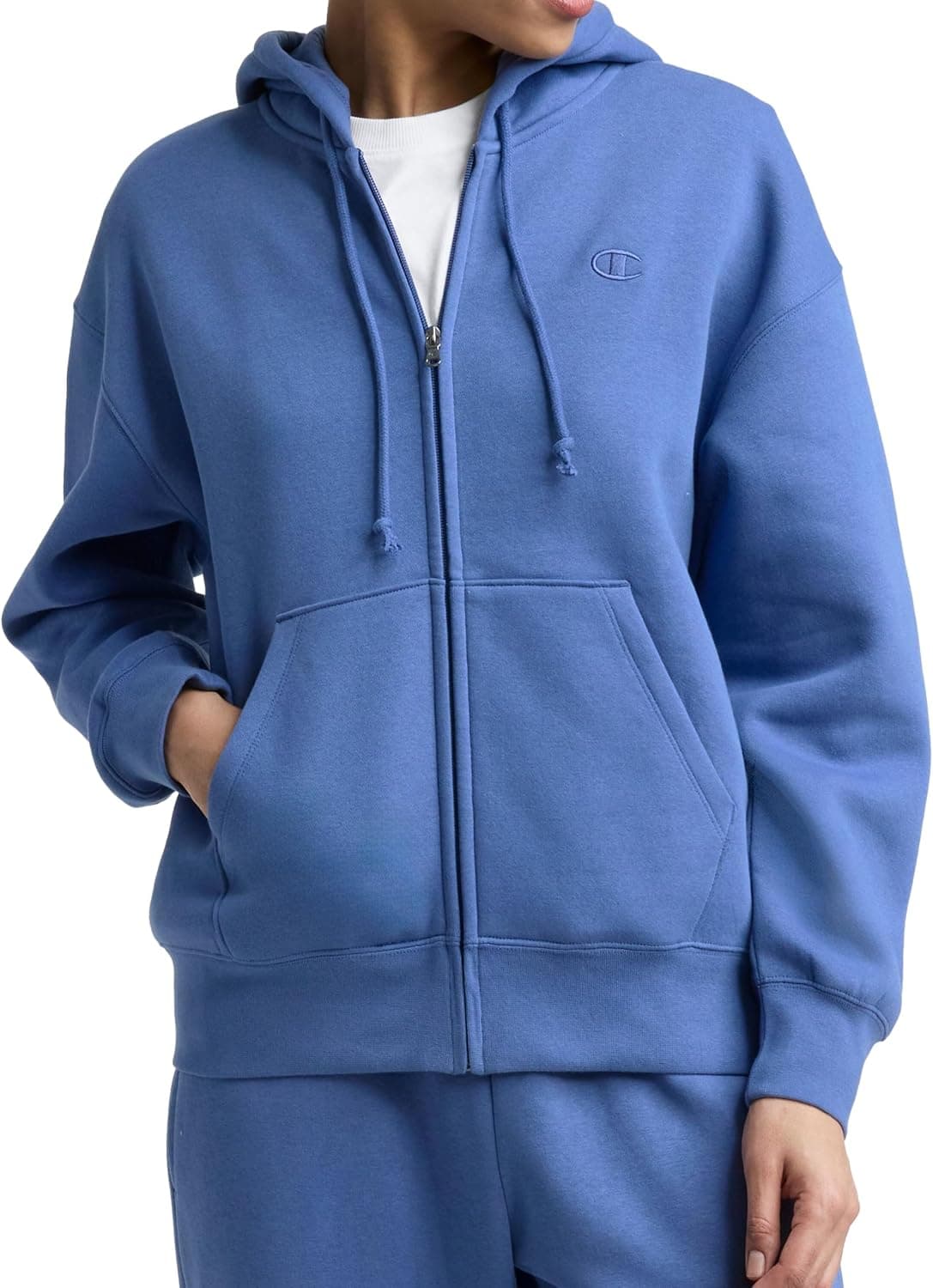 Champion Women's Powerblend Fleece Zip-up Hoodie,standard Fit,"c" Logo