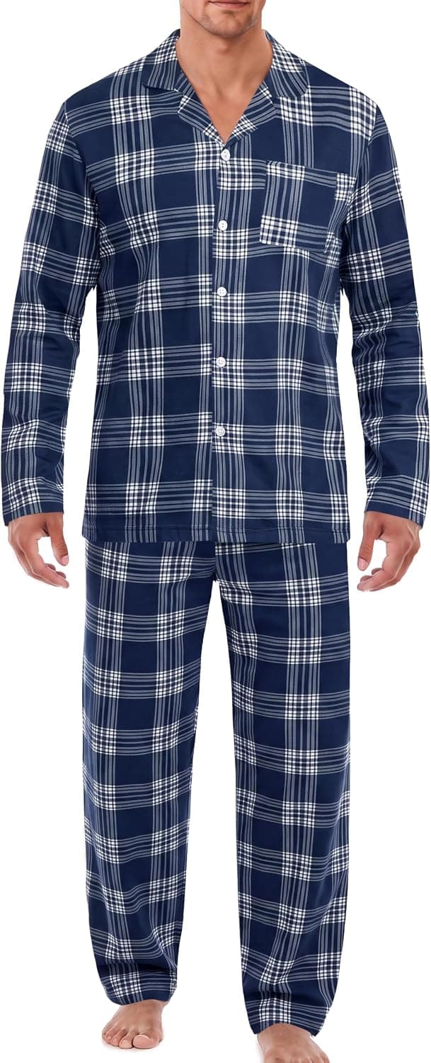 Ekouaer Mens Pajamas Set Long Sleeve Button Down Pjs Long Pants with Pocket