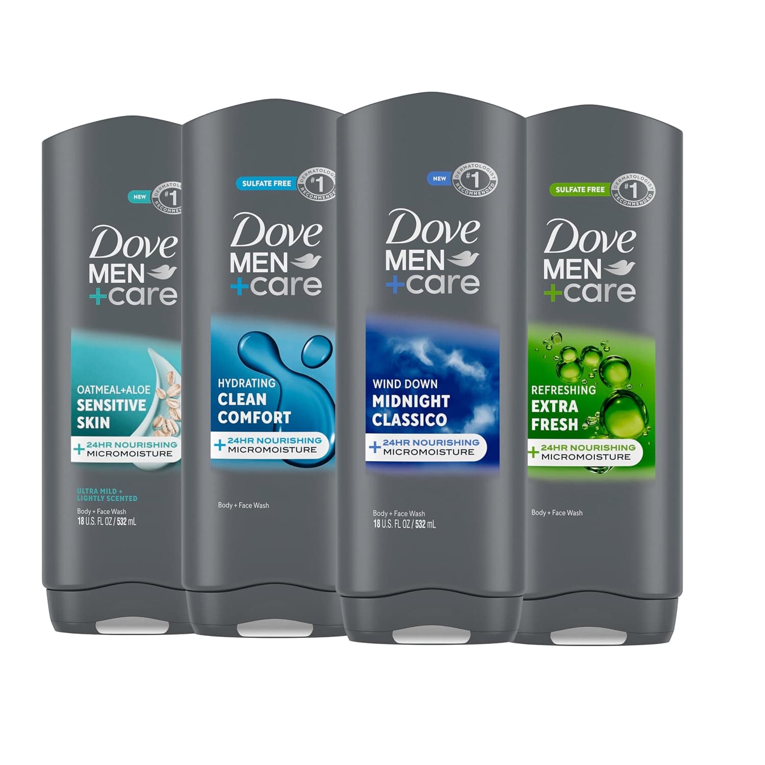 DOVE MEN + CARE Body Wash For Hydrated, Smooth Skin, 4 Count, 18 fl oz