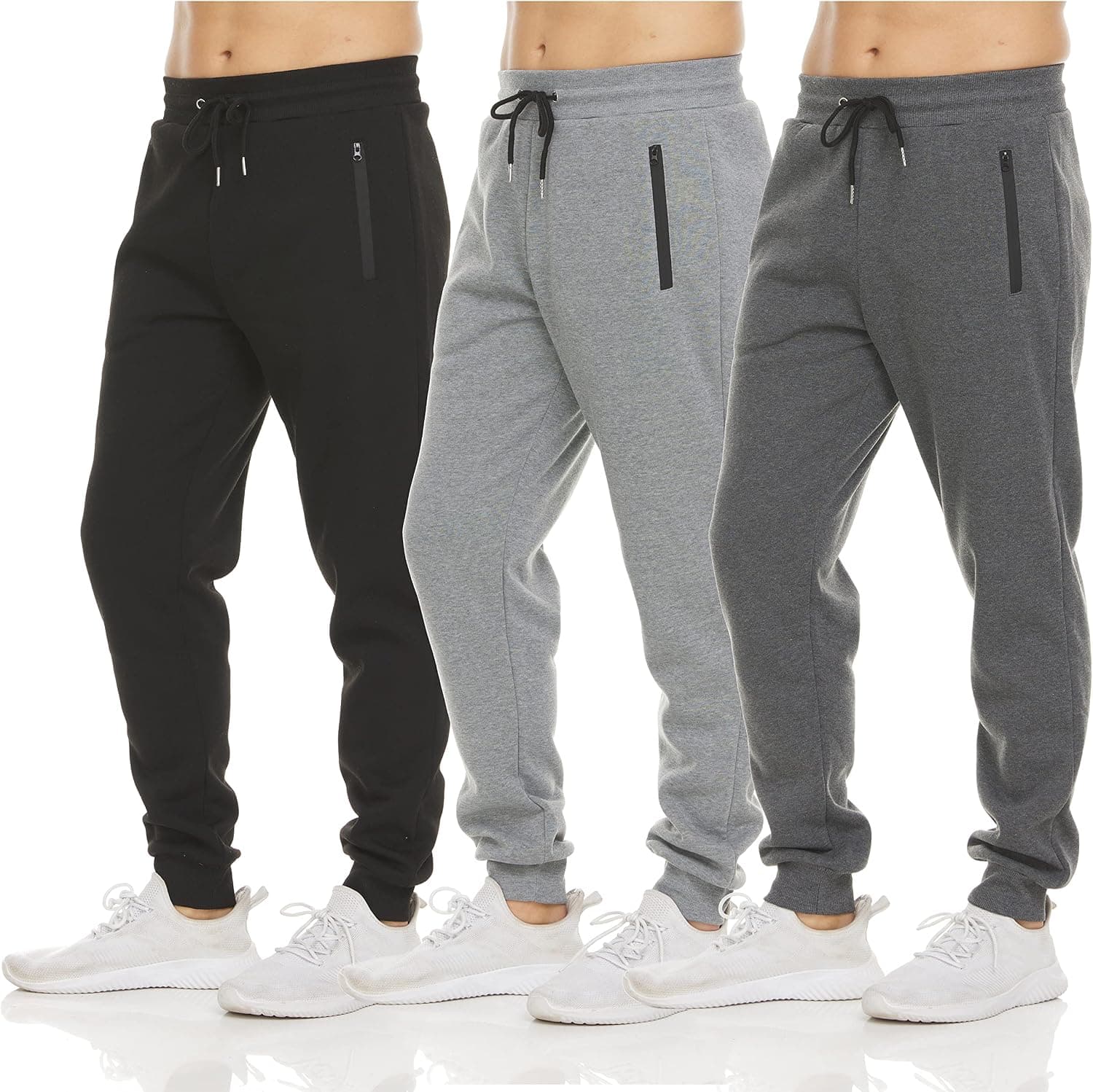 PURE CHAMP Sweatpants for Men 3 Pack Fleece Athletic Joggers, Baggy Wide Legs Mens Sweatpants with Zipper Pockets Size S-5XL