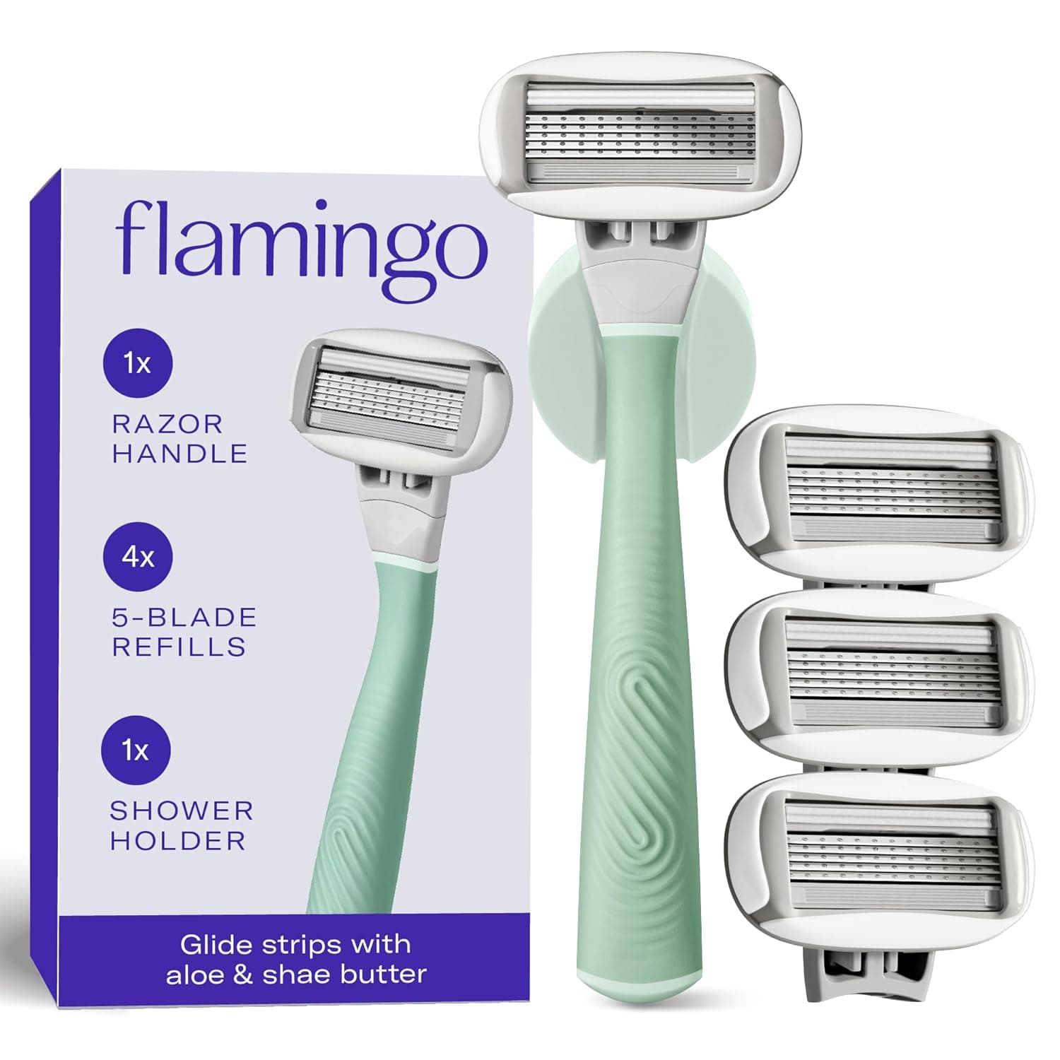 Flamingo Shaving Razor Set for Women - Original Razor Handle, 4 Refills