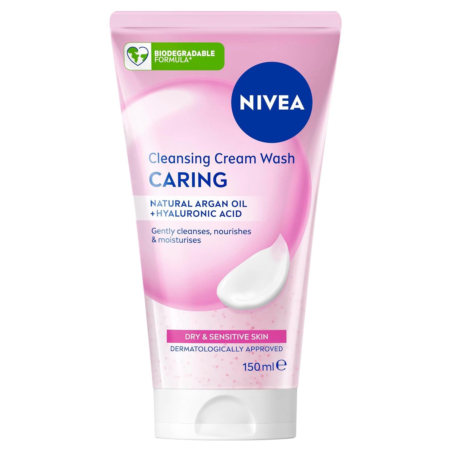 NIVEA Gentle Face Wash Gel Cream for Dry & Sensitive Skin with Almond Oil, Daily Facial Cleanser for Soft and Fresh Feeling Skin, Creamy Face Cleansing Wash, 150 ml / 5.07 fl oz