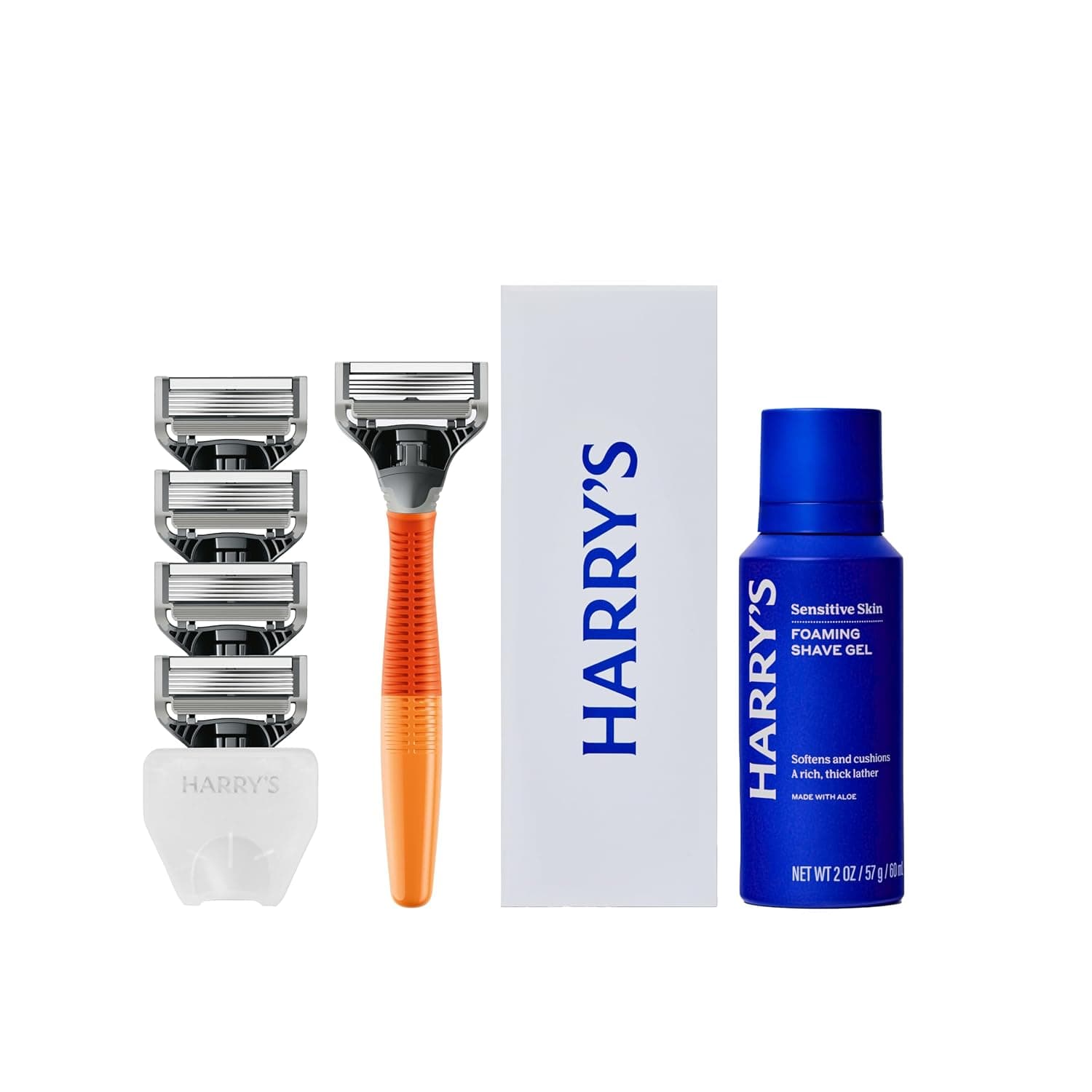Harry's Original Shaving Kit for Men - Razor Handle, 5 Refills, Shave Gel