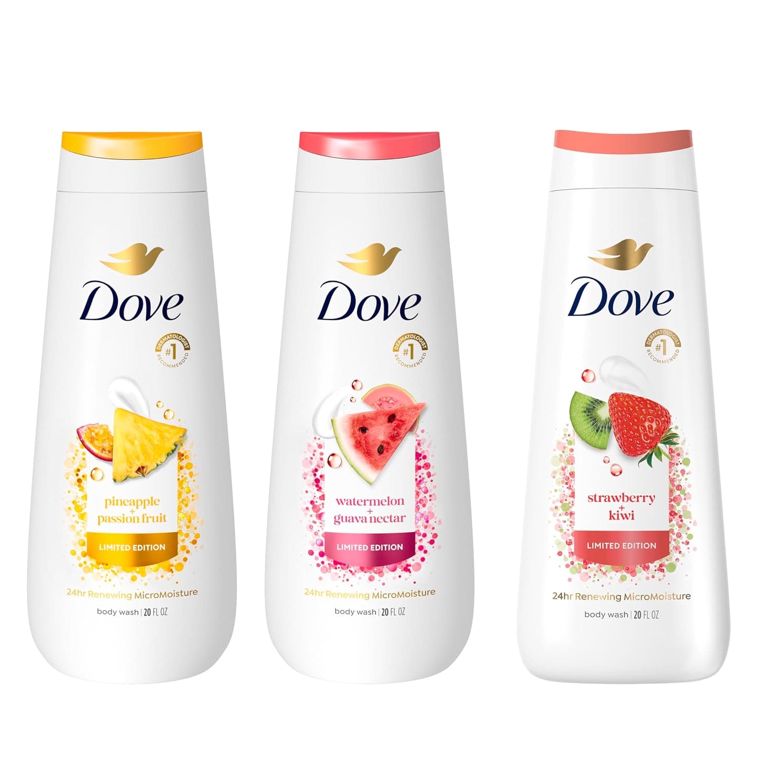Dove Body Wash for women 3 count Mixed Summer Variety Pack 20 fl oz